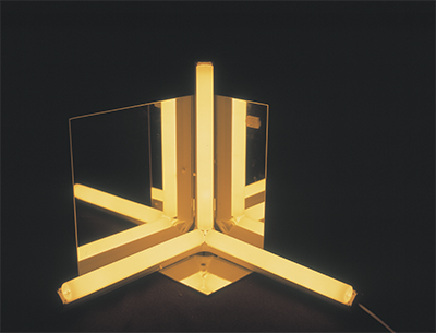 Corner Lights 01 2000 Watts architectural strip lights, plexiglass support, cable. Edition of 10, 30 x 30 x 30 x 3mm