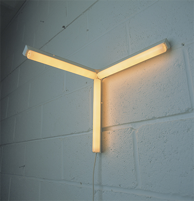 Corner Lights 01 2000 Watts architectural strip lights, plexiglass support, cable. Edition of 10, 30 x 30 x 30 x 3mm 