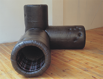 Get Together Sofa 02 2000
Leather, cardboard tube, foam, buttons, mirror, fabric, ratchet straps.
1600 x 900 x 650mm