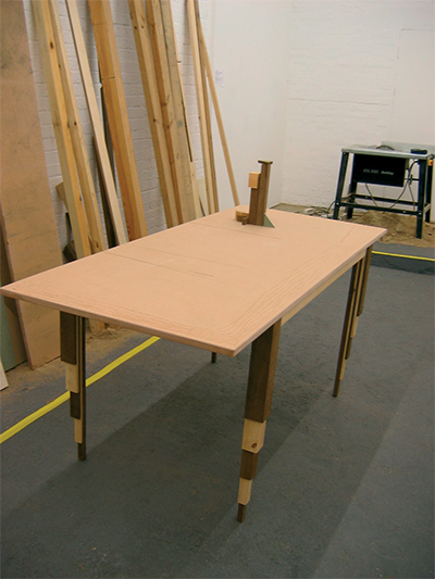 Engraved Table 2004 Teak timber, softwood, mdf 500 × 1200 x 810mm, Unique 