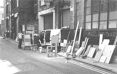 The street workshop in a little dark back street in East London
