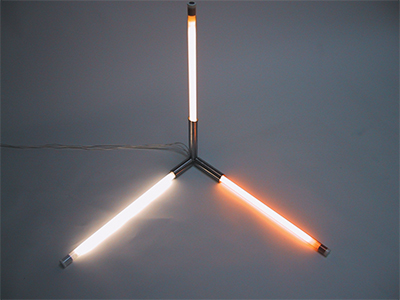 Corner Lights 02 2003 Stainless steel tube, encapsulate lighting strips, connectors. Edition of 10, 760 x 760 x 760mm