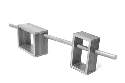Box and a Stick Stools 2002 Cherry timber, curtain rail 400 × 2000 x 500mm, Unique