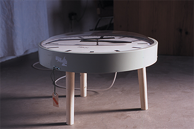 Salvador Clock Table 2002 Clock, timber and plywood 50 x 50 x 30cm, Unique