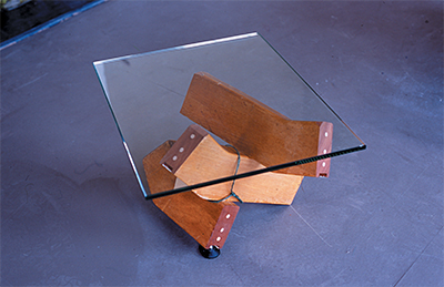 Yoichi Coffee Table 2002 Handrail, glass 40 x 40 x 30cm, Unique
