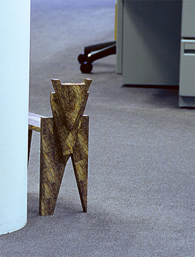 The Skulk of Foxes 2002 Various dimensions Timber, mdf, found wood, handrails, table legs, hinges, screws, fox fur stickers Edition of 12
