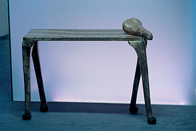 The Skulk of Foxes 2002 Various dimensions Timber, mdf, found wood, handrails, table legs, hinges, screws, fox fur stickers Edition of 12