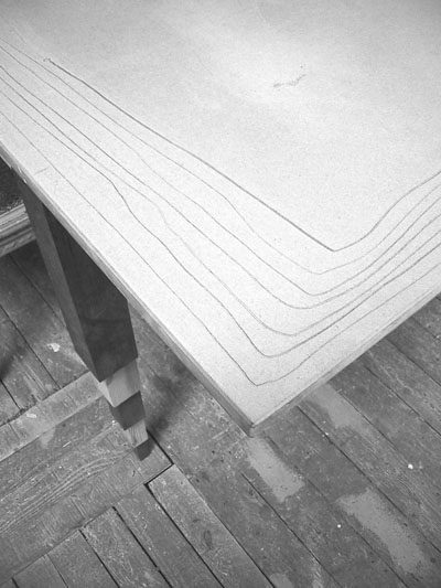 Engraved Table 2004 Teak timber, softwood, mdf 500 × 1200 x 810mm, Unique