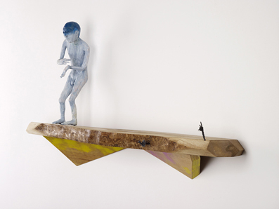 Cut Off Shelf with Future Thinker & Friends 2009 Modelling material, foil, wire, paint, wood, silver screw 42 x 14 x 15cm & 5.2 x 51.5 x 19.5cm