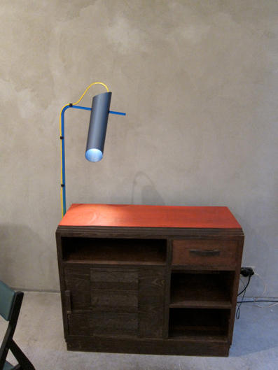 Composizioni 2011 Anodised aluminium lamp,rapid prototyped components, fabric cable, red chest drawers